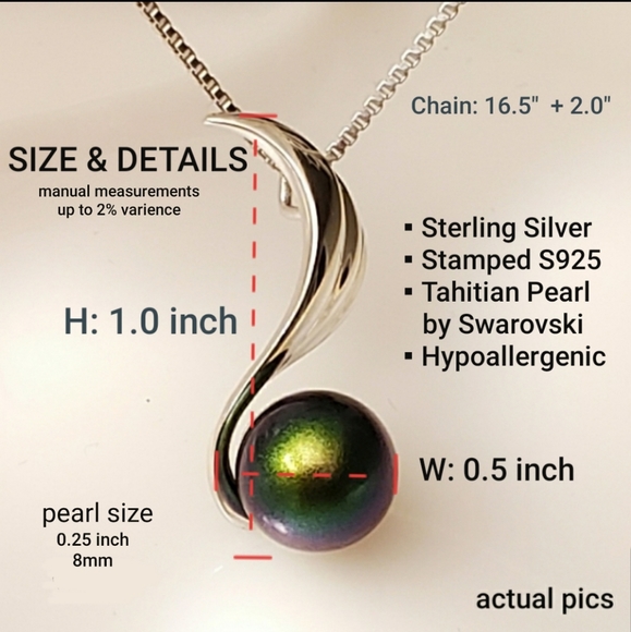 NEW Sterling Silver Eighth Note  Tahitian Pearl Pendant - Picture 2 of 8